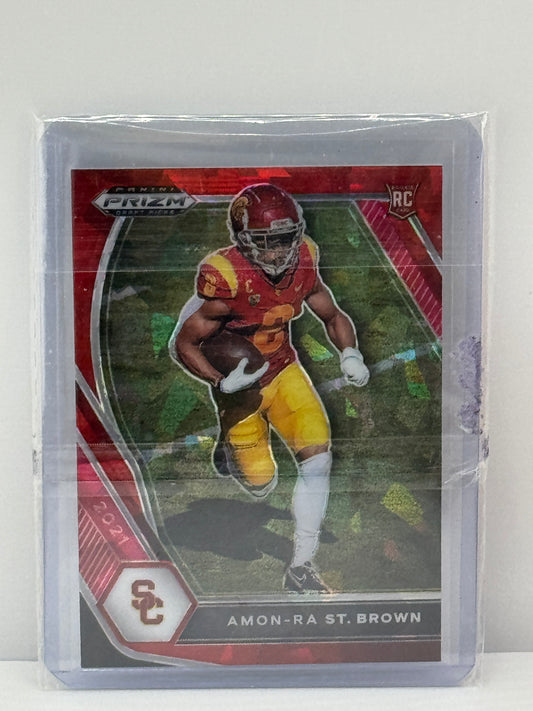 2021 Panini Prizm Draft Picks #133 Amon-Ra St. Brown Red Cracked Ice Prizm RC Detroit Lions