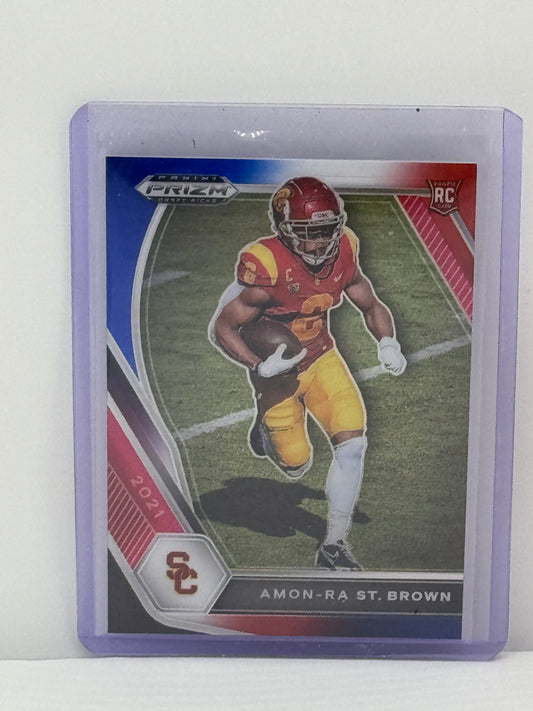 2021 Panini Prizm Draft Picks #133 Amon-Ra St. Brown Red White Blue Prizm RC Detroit Lions