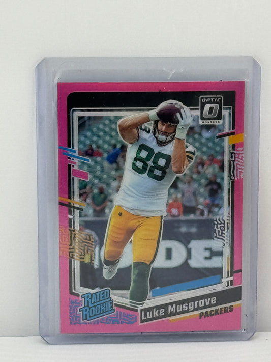 2023 Donruss Optic #241 Luke Musgrave Pink RC Green Bay Packers