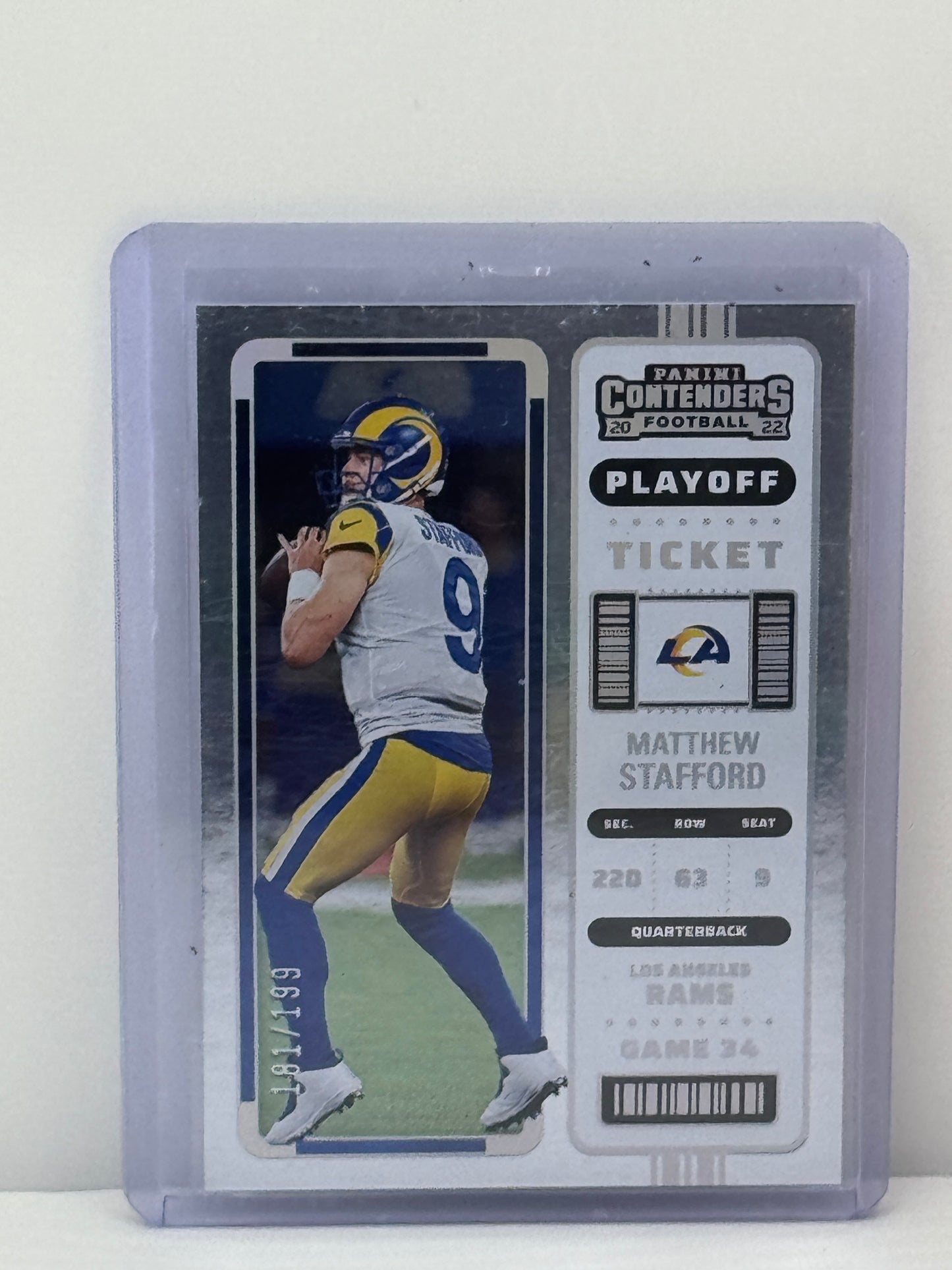 2022 Panini Contenders #47 Matthew Stafford Playoff Ticket 181/199 Los Angeles Rams