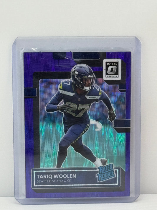 2022 Donruss Optic #298 Tariq Woolen Purple Shock RC Seattle Seahawks