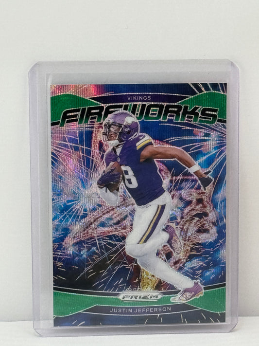 2024 Prizm #8 Justin Jefferson Fireworks Green Wave Minnesota Vikings