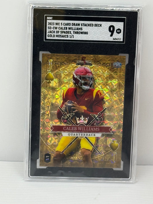 2023 Wild Card 5 Card Draw Stacked Deck #SD-CW Caleb Williams Jack of Spades, Throwing Gold Mosaics 1/1 Chicago Bears