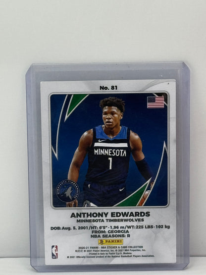 2020-21 Panini NBA Sticker & Card Collection #81 Anthony Edwards RC Minnesota Timberwolves
