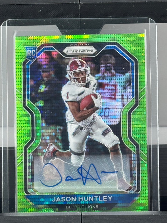 2020 Prizm #360 Jason Huntley Auto Neon Green Pulsar RC Detroit Lions