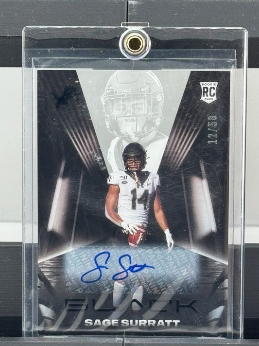 2021 Panini Black #180 Sage Surratt Auto RC 12/50 Detroit Lions