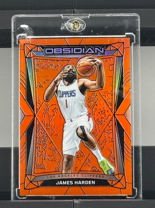 2023-24 Panini Obsidian #126 James Harden Electric Etch Flood Orange 12/99 Los Angeles Clippers