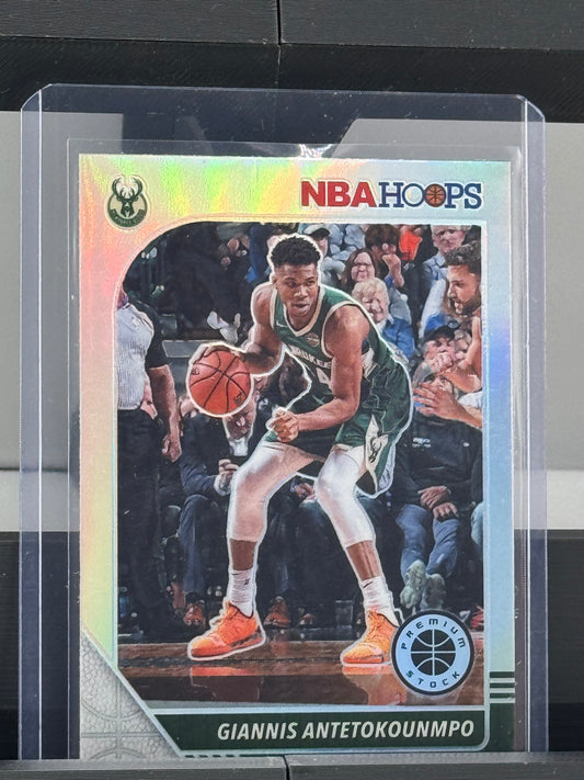 2019-20 NBA Hoops Premium Stock #102 Giannis Antetokounmpo Silver Prizm Milwaukee Bucks