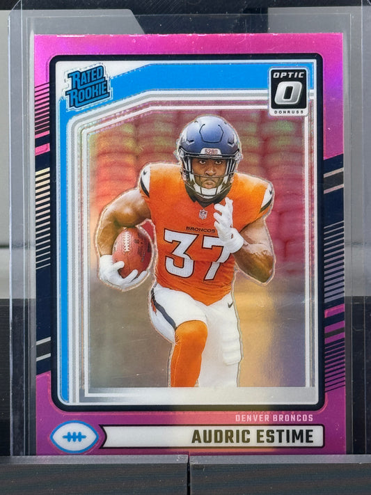 2024 Donruss #335 Audric Estime Optic Preview Pink RC Denver Broncos