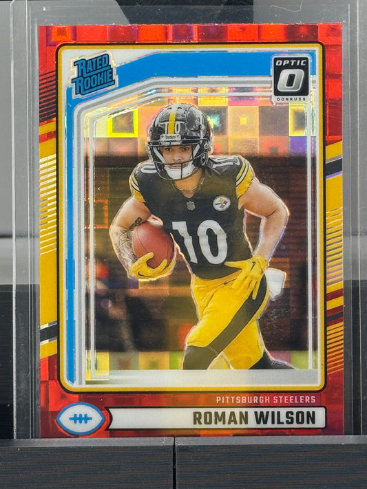 2024 Donruss #348 Roman Wilson Optic Preview Red Yellow Pandora RC Pittsburgh Steelers
