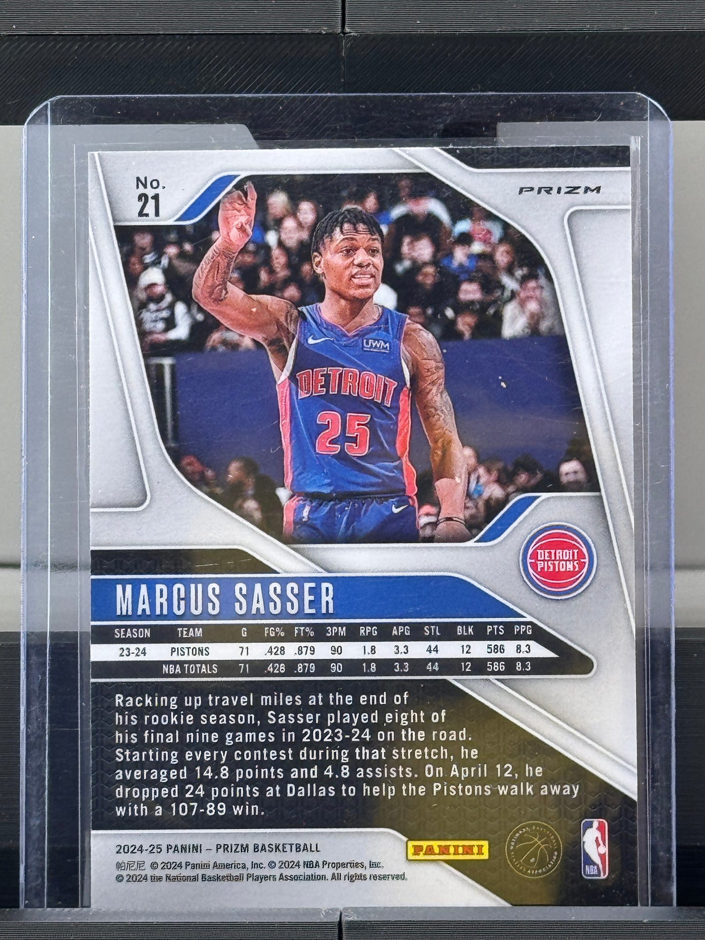 2024-25 Prizm #21 Marcus Sasser Pink Cracked Ice Prizm Detroit Pistons