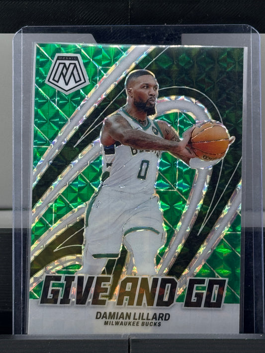 2023-24 Mosaic #2 Damian Lillard Give and Go Green Mosaic Prizm Milwaukee Bucks