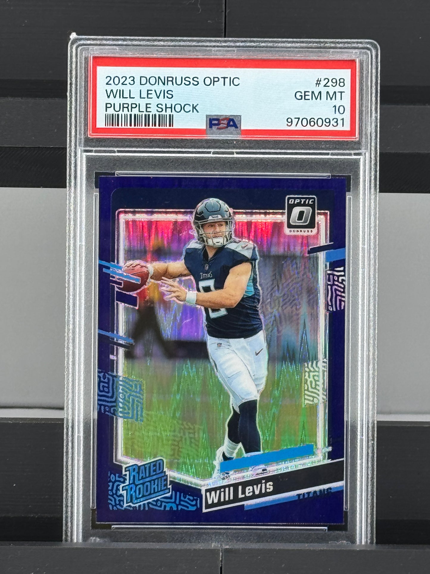 2023 Donruss Optic Will Levis Purple Shock RC PSA 10 Tennessee Titans