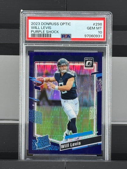 2023 Donruss Optic Will Levis Purple Shock RC PSA 10 Tennessee Titans