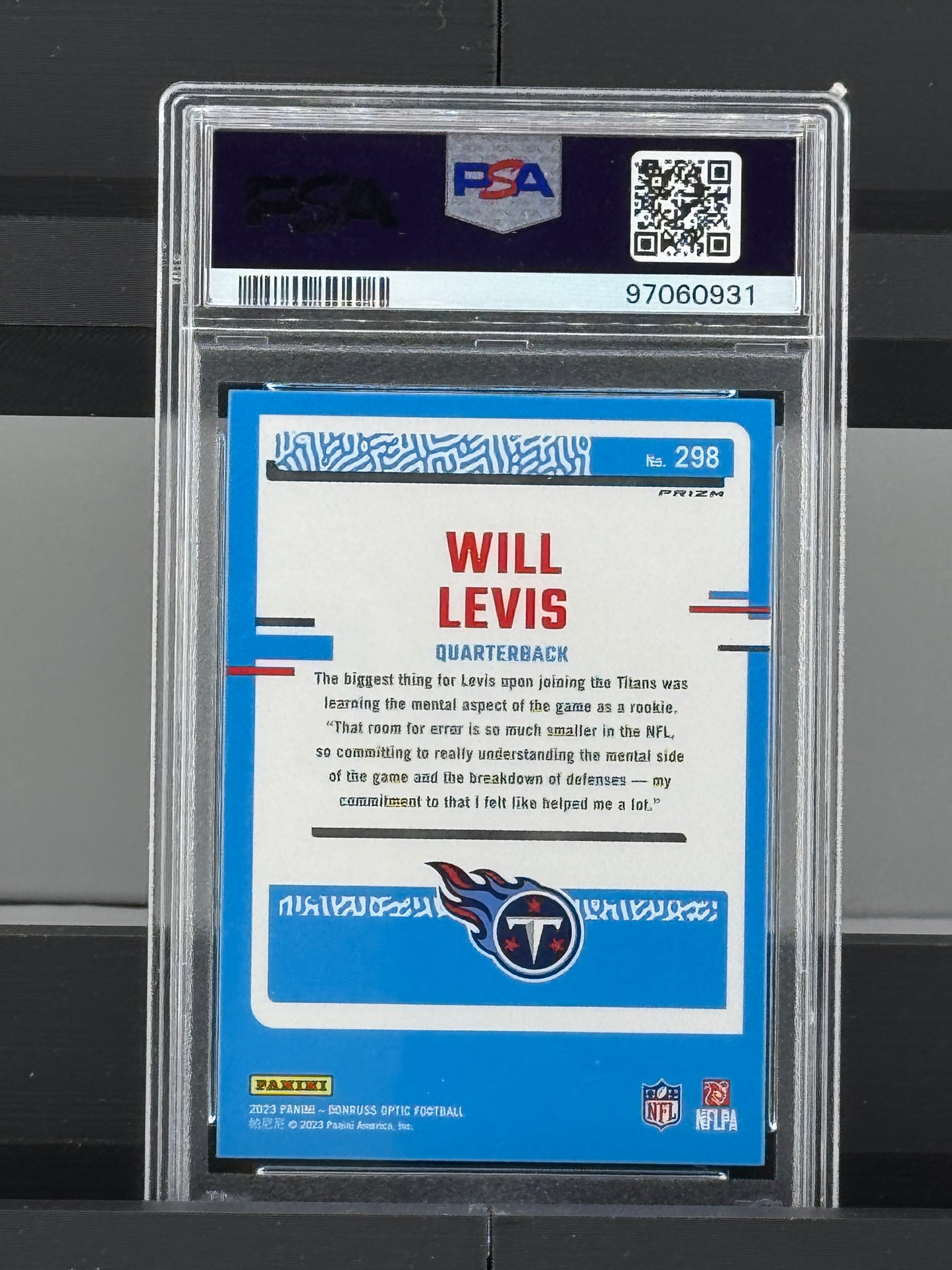 2023 Donruss Optic Will Levis Purple Shock RC PSA 10 Tennessee Titans