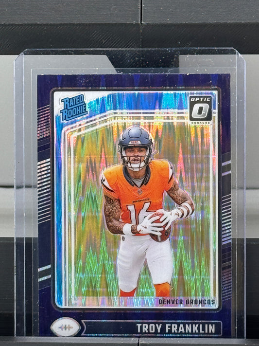 2024 Donruss Optic #294 Troy Franklin Purple Shock RC Denver Broncos