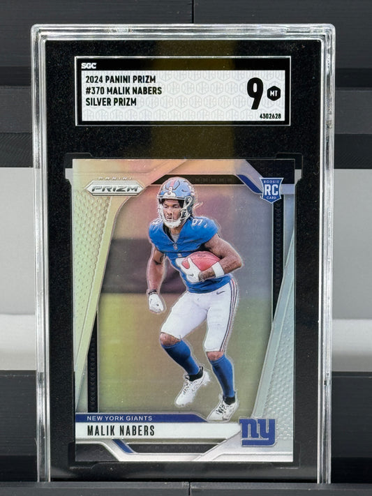 2024 Panini Prizm #370 Malik Nabers Silver Prizm RC SGC 9 New York Giants