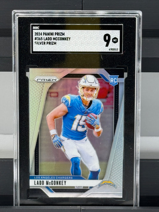 2024 Panini Prizm #365 Ladd McConkey Silver Prizm RC SGC 9 Los Angeles Chargers