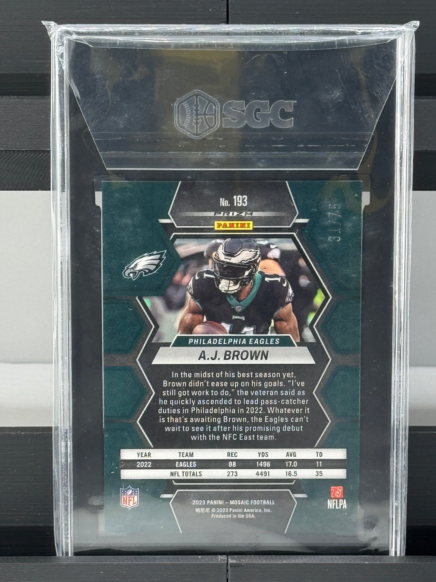 2023 Mosaic #193 AJ Brown Blue No Huddle 31/75 SGC 9 Philadelphia Eagles