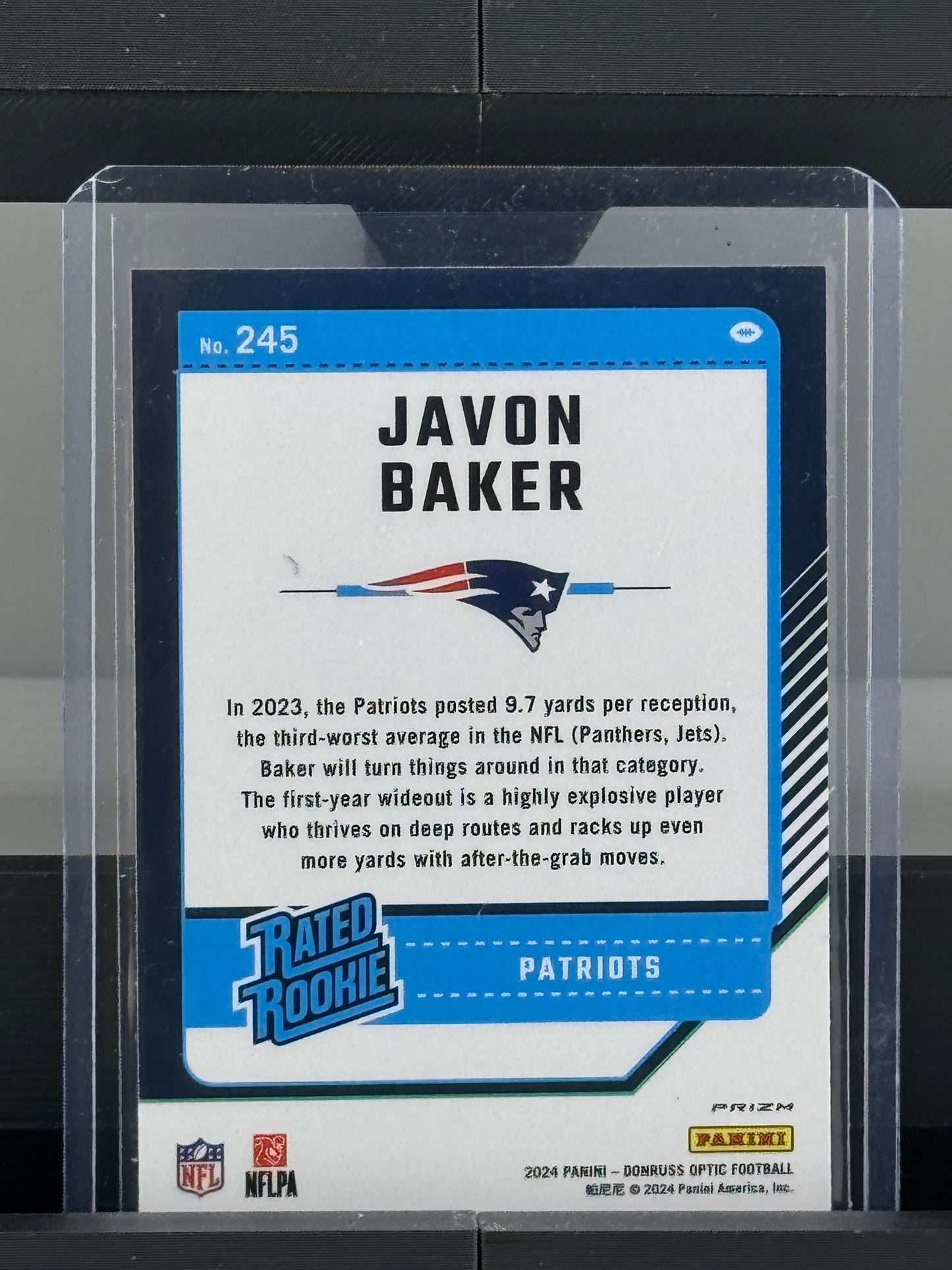 2024 Donruss Optic #245 Javon Baker Holo Prizm RC New England Patriots