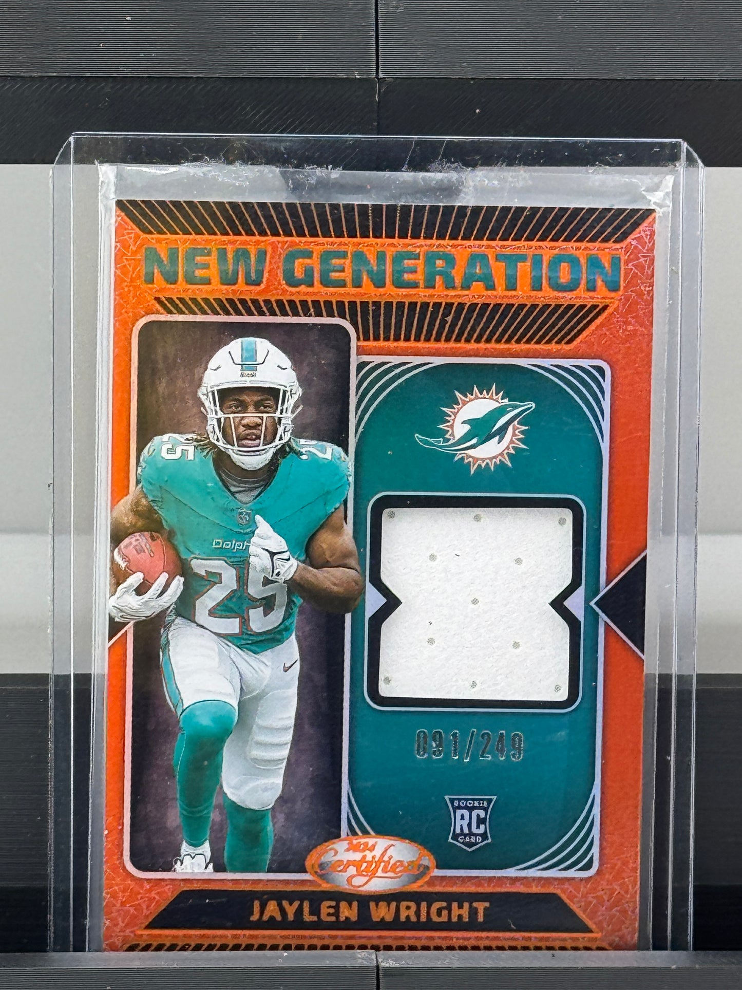 2024 Panini Certified #NGS-JWT Jaylen Wright New Generation Patch RC 91/249 Miami Dolphins
