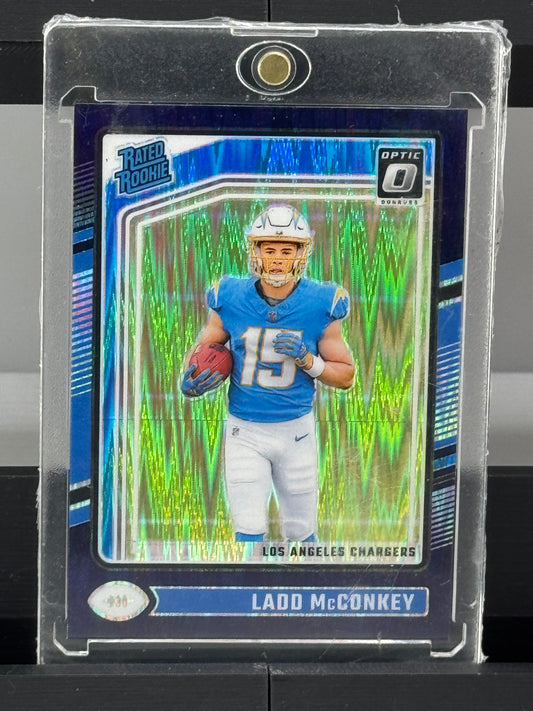 2024 Donruss Optic #266 Ladd McConkey Purple Shock Prizm RC Los Angeles Chargers
