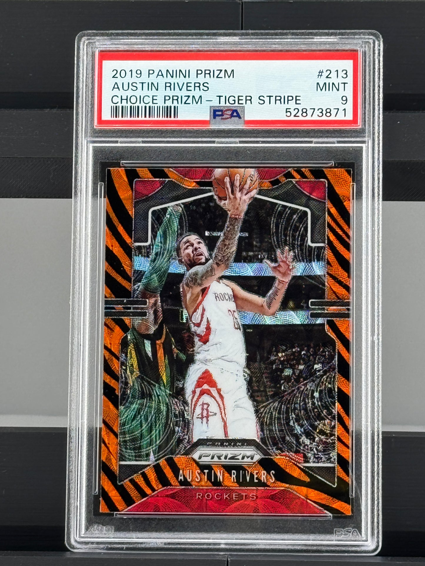 2019 Panini Prizm #213 Austin Rivers Choice Prizm - Tiger Stripe PSA 9 Houston Rockets