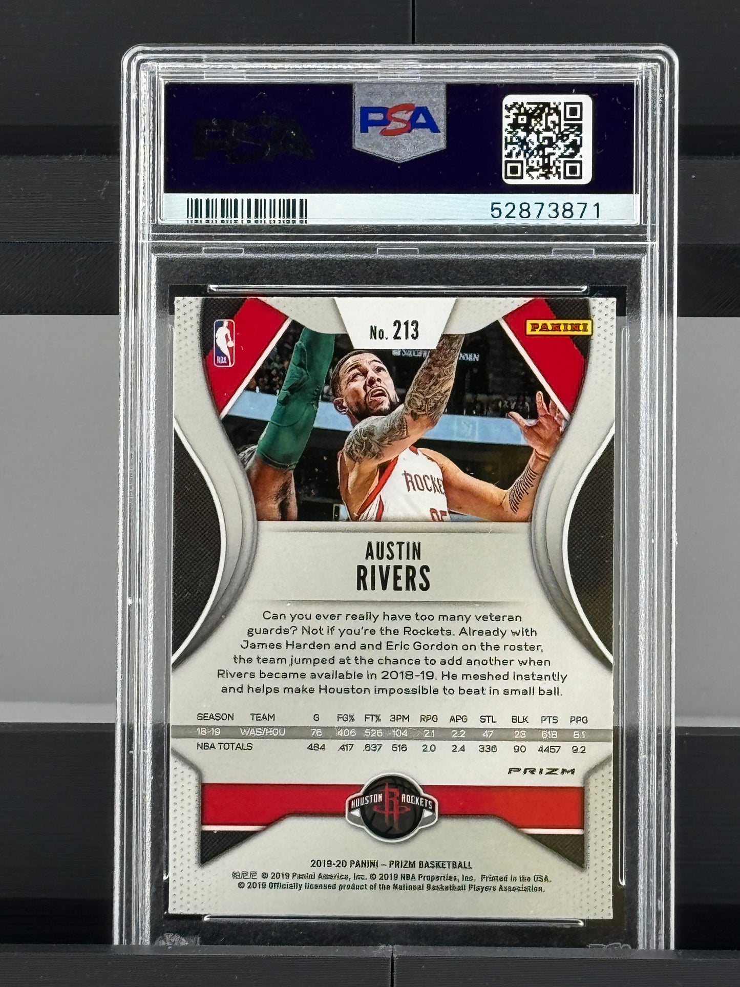 2019 Panini Prizm #213 Austin Rivers Choice Prizm - Tiger Stripe PSA 9 Houston Rockets