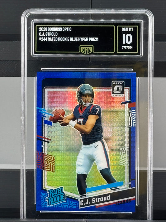 2023 Donruss Optic #244 CJ Stroud Blue Hyper Prizm RC GMA GEM MT 10 Houston Texans
