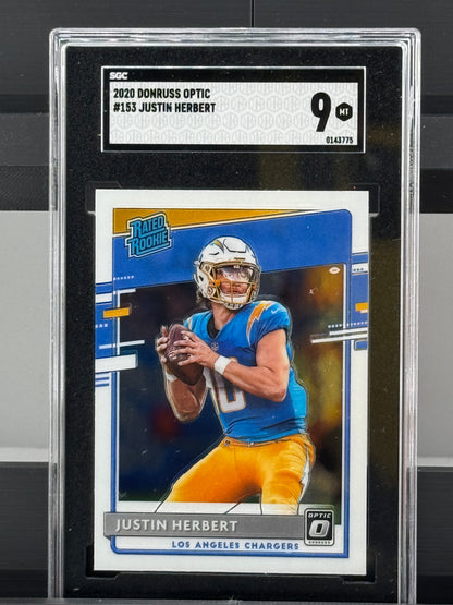 2020 Donruss Optic #153 Justin Herbert RC SGC 9 Los Angeles Chargers