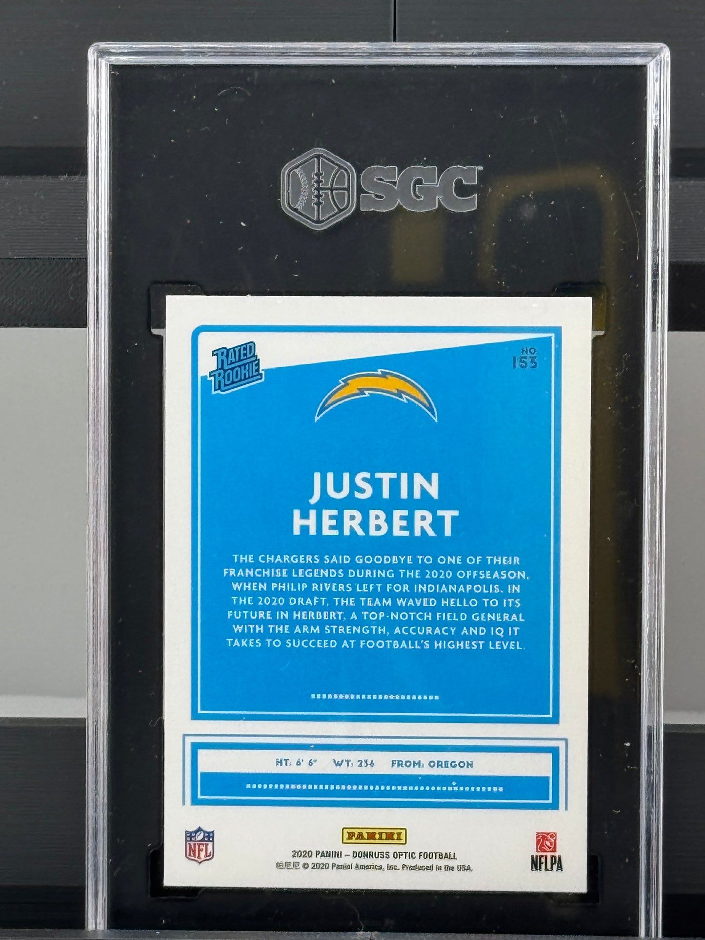 2020 Donruss Optic #153 Justin Herbert RC SGC 9 Los Angeles Chargers