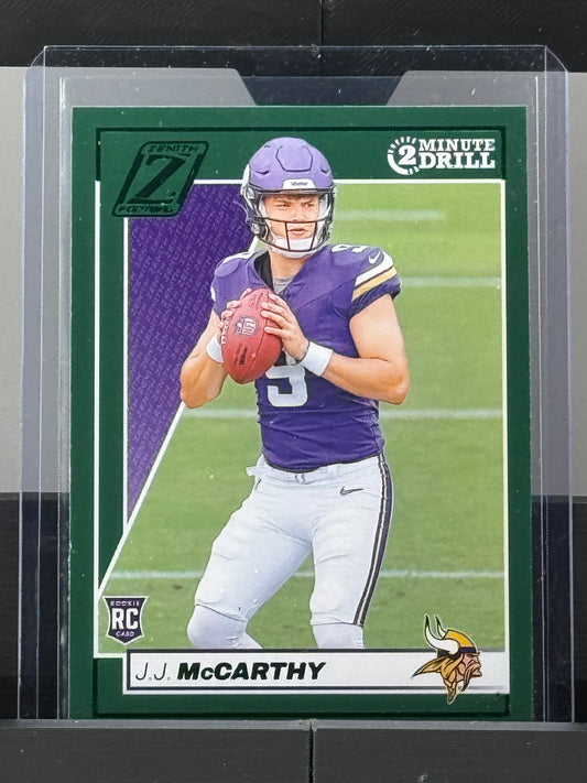 2024 Zenith #135 JJ McCarthy 2Minute Drill Green RC Minnesota Vikings