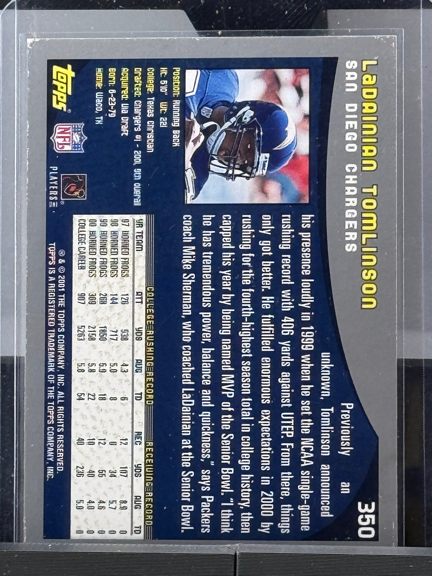 2001 Topps #350 Ladainian Tomlinson RC San Diego Chargers
