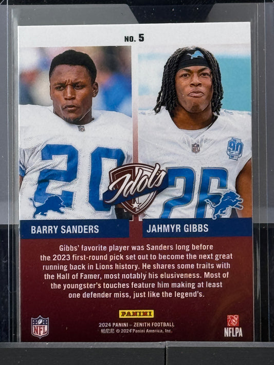 2024 Zenith #5 Jahmyr Gibbs Barry Sanders Idols Detroit Lions